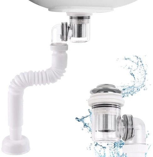 TNOMSNO Égouttoir de Bonde de Lavabo, Tuyau Flexible D'Évacuation Universel Égouttoir Siphon Lavabo, Extensible de 30-100CM, Abflussstopfen mit federbelastetem Kern für Küchen, Bäder