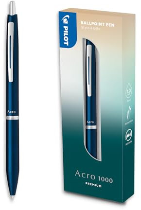 PILOT - Acro 1000 Premium Kugelschreiber in Navy Blue in Geschenkbox - Ultra-weiche Tinte für unvergleichliches Schreiben - Nachfüllbarer Druckkugelschreiber - Schreibfarbe Schwarz - Mittlere Spitze