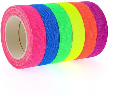 Hariendny 6 Pcs Neon Gaffer Cloth Tape Fluorescent Colors Cloth Tape Black Light Adhesive Tape Sets Neon Party Decorations 6 Colors Neon Masking Tape 0.6 inch x 16.5 feet Neon Accessories for Party