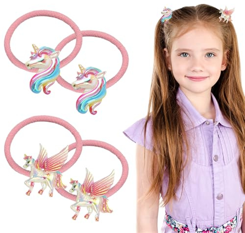 NATOSU Lot de 2 paires de petits élastiques à cheveux mignons avec motif licorne pour bébé, petite fille avec cheveux fins et moyens