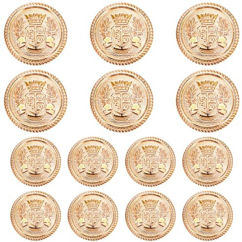 Mabor 14 Stück Goldene Knöpfe zum Annähen, 18/23mm Knöpfe Gold Blazer Metall Dekorative Metallknöpfe Vintage Metallknöpfe Antike für Blazer Anzüge Uniform Jacke