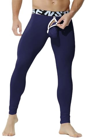 Generisch Men's Cotton Thermal Leggings with Separate Long Johns Running Underwear, darkblue, M