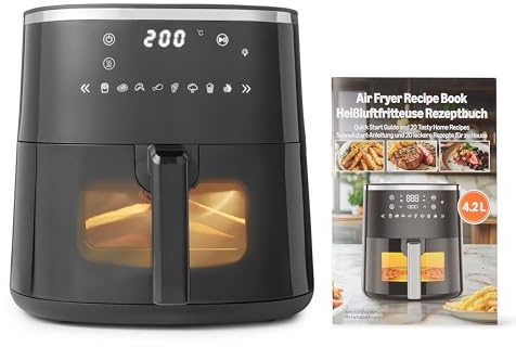 Amazon Basics 4.2L Air Fryer with Easy View Window, 8 Preset Menus, 1500W, Black