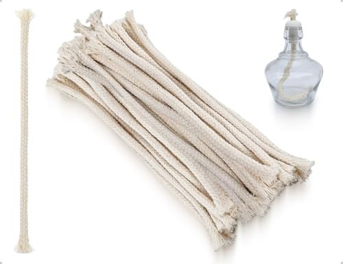 Emezddo 20 pièces de mèche pour Lampes à Huile,mèches de Rechange,mèches en Coton,mèches de Bougie,brûleurs de Bougies à Alcool,pour Bougies de Lampe à pétrole(Rondes,150 * 6 mm)
