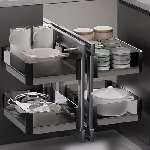 Locuetyn Armadio da cucina ad angolo cieco estraibile con 4 cestini, completamente estraibile, resistente, organizer angolare per casa, cucina, bagno