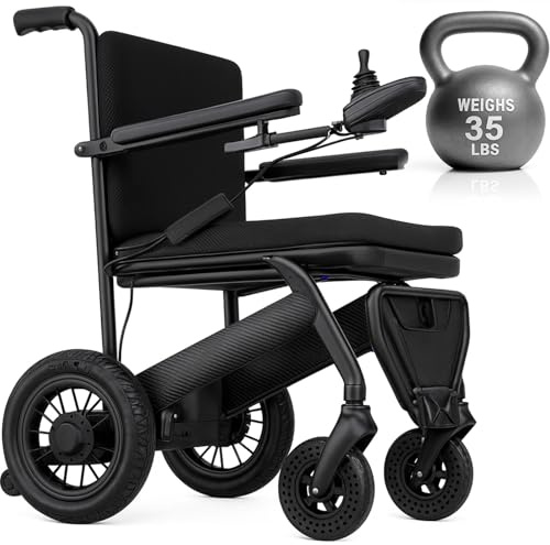 Vive Lightweight Electric Wheelchair for Adults - Foldable Power Wheel Chair - Collapsible, Folding, Ultralight, Motorized, Light Weight Travel Senior Carbon Fiber Mobility Aid - Weighs 35 lbs