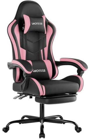 Gaming Chair with Footrest, Ergonomic Gaming Chair, Computer Chair with Lumbar Support, Head Rest, Height Adjustable PC Chairs with 360°-Swivel Seat for Office or Gaming, Black Pink