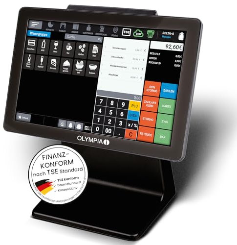 Olympia TS10 schwarz | Touchscreen Kassensystem für Gastronomie & Einzelhandel | Android Kasse mit Scanner & Kundenanzeige | Registrierkasse mit 10,1 Zoll Display