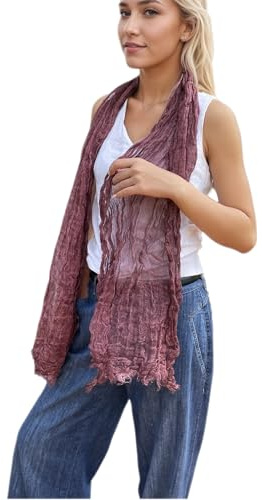 Prettystern Krepp - Bufanda de lino unisex con textura natural para hombre y mujer, T133 Rojo Burdeos, 185 cm X 60 cm