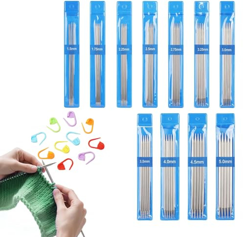 RAYAKT Set di ferri da maglia – 65 aghi a doppia punta in acciaio inox (1,5 – 5,0 mm) con 20 pennarelli colorati a maglia. Ideale per calze, cappelli e lavori manuali. Perfetto per principianti e