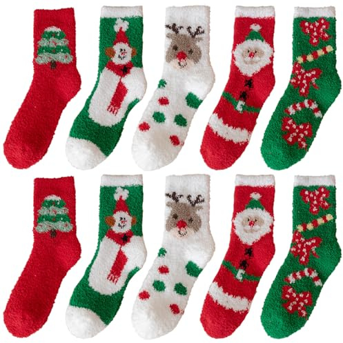 HTTDSLF 5 Paia Calze Natalizie, Calzini Natale Donna, Calzini di Natalizie Donna, Regalo Calza di Natale, DCalzettoni Caldi da Pavimento, Regalo Natalizi, Socken Christmas Women