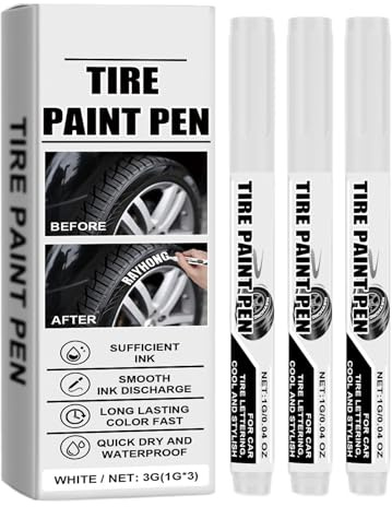 Genérico Rotulador pintura – 5.04 Pulgadas Marcador | Bolígrafo Duradero – Set de 3 rotuladores de pintura blanca para neumáticos con tinta resistente y brillante ideal para reparación bricolaj