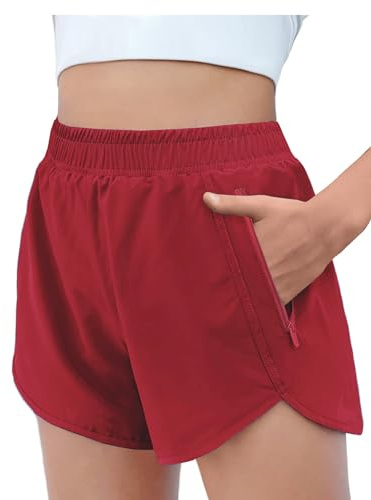 Arshiner Shorts Niñas Rojo Pantalones Cortos Deportivos de Verano Short Activewear Pantalones Entrenamiento para niños con Forro de Malla Short de Ciclismo para Correr 13-14 Años