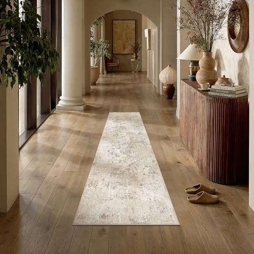 PureCozy Alfombra Pasillo 60x180cm Beige Lavable | Antideslizante, Moderno, Abstractas, Carpete, Larga, Tapete, Habitacion, Comedor, Recibidor, Oficina, Pelo Corto