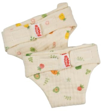 Heless 620 - Pañal de Tela de Muselina para muñecas «Frutas traviesas», 100% algodón orgánico, para muñecas y Peluches de 35-45 cm