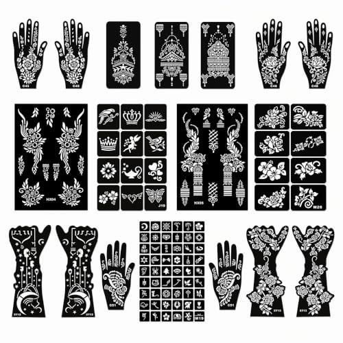 Nivofu Pochoir Tatouage Ephemere, 18 Feuilles 200+ Motifs Unisexe | Set de 18 plantillas reutilizables con más de 200 diseños: indoloras, seguras y fáciles de usar. Ideales para niños y fiestas