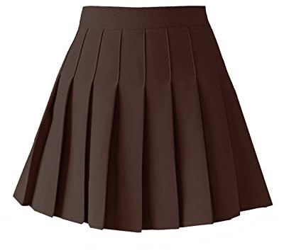 TONCHENGSD Women's High Waist Pleated Mini Skirt Skater Tennis Skirt (Dark Coffee,M)