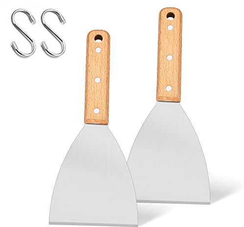 Joyfair 2 Pieces Stainless Steel Griddle Scraper, Wooden Handle