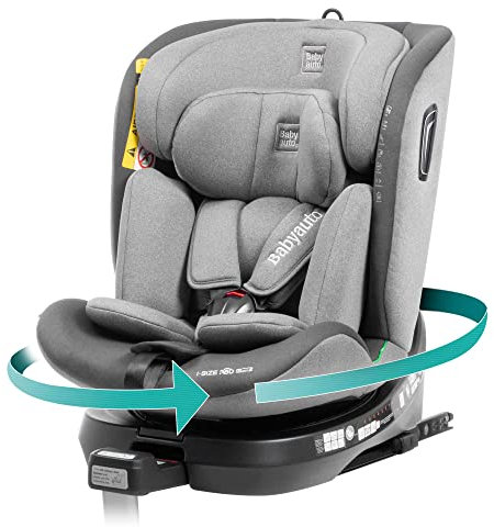 BABYAUTO - Silla de coche i-Size AITANA GR. 0+/1/2/3 hasta los 36Kg o 150 cm. Edad: 0 a 12 años – Giratoria y reclinable – Pata de apoyo, A contramarcha 18 Kg – ISOFIX (GRIS ANTRACITA)