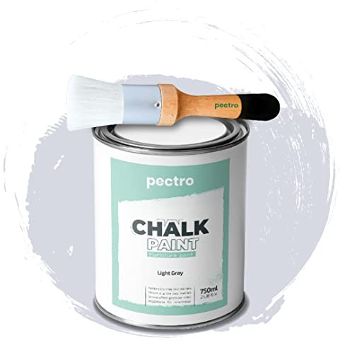 PECTRO Pintura a la Tiza para Muebles 750ml + Brocha de madera especial Pack - Pintura para Muebles sin lijar - Pintura para Madera - Pintura Chalk Paint Efecto Tiza Colores (Gris Claro)