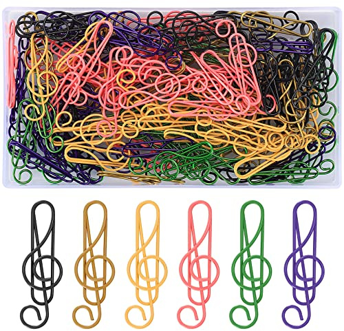 108 Pieces Musical Note Paper Clips, Multi-Coloured Metal Paper Clips for School, Office, Home, Documents