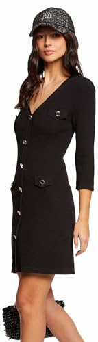 Morgan Robe Pull ajustée Manches 3/4 à Boutons Noir L