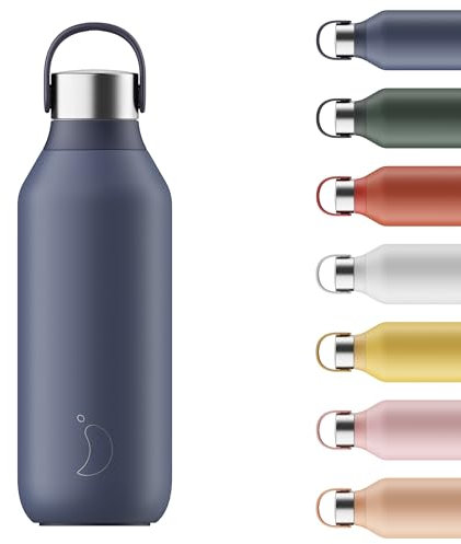 Chilly's Series 2 Water Bottle - Stainless Steel Thermal Bottles with Double Wall Vacuum, Soft Collar & Carry Loop - Whale Blue, 500ml