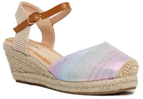 Miro Boho Chic Cuñas Alpargatas Mujer Plataforma Yute Sandalias Tornasoladas y Correa de Tobillo Zapatos Novia Boda Bohemien Estilo Mediterraneo Cuñas Esparto Mujer Nacar, 40