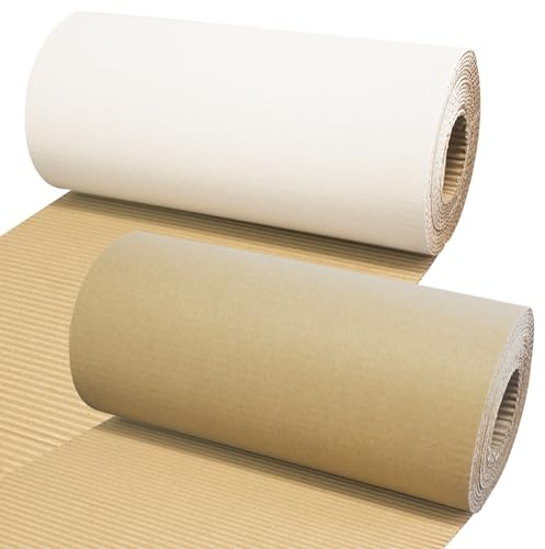 2 piezas Rollo de papel corrugado 30cm x 5m Papel de regalo de cartón ondulado Corrugated paper roll para Envolver regalos Envío Bricolaje 2 colores