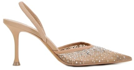 Donne High Heel Slingbacks in Mesh Stoffa with Rhinestone Detail Back Strap with Elastico Appuntito Sposa Festa Pump Scarpe per Donne Le Signore Ragazze Beige Numero 39