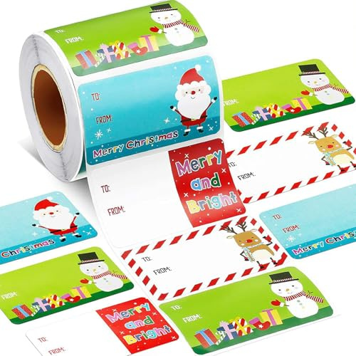 500Pcs Christmas Labels Stickers Roll,Gift Tags Christmas Name Gift Labels Xmas Stickers for Presents,Christ-mas Tags Stickers Self Adhesive Envelope Seals Boxes Cards Xmas Party Favor