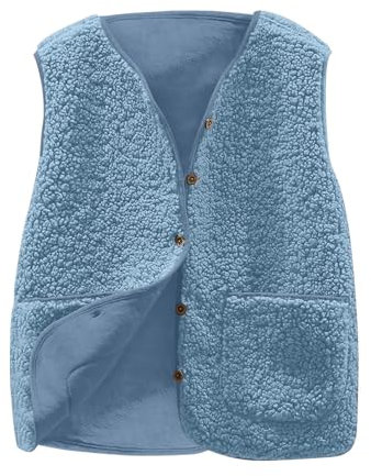 SRZYMJ Teddy Fleece Weste Damen,Herbst Winter Warm Ärmellos Westen Pelzjacke & Leicht Casual Einfarbig Damenweste Herbstmantel Anglerweste Plüschmantel Damen Lang Oberbekleidung Damen Sommer Blau 3XL