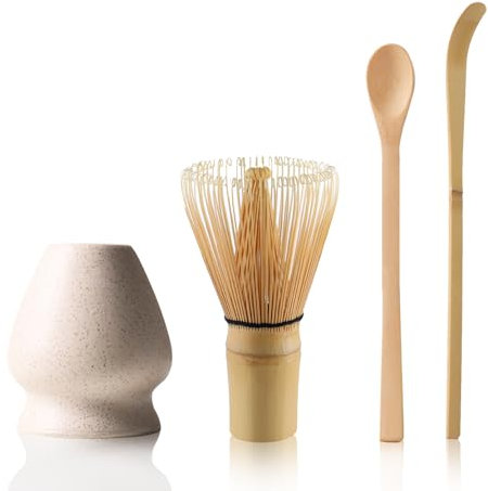 4er Set Matcha Set Matcha Besen Matcha zubehör Matcha Besen Set, Matcha Löffel Macha Tee Set(Grau -01)