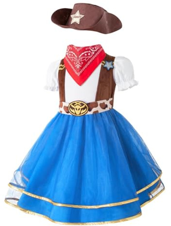 Lito Angels Vestito Costume Set da Cowgirl con Bandana Rossa e Cappello per Bambina Taglia 4-5 anni, Blu