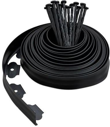Relaxdays Rabattkant 10 m, H: 5 cm, 30 markankare, svart | Rabattkant och vägkant, flexibelt gräsmattband, plast