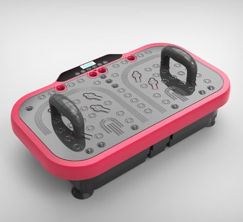 Vibration Plate Fitness Machine, Vibration Plate for Lymphatic Drainage with Detachable Push-up Hand Bars 3 Modes 180 Speed Settings for Home Exercise (Red)
