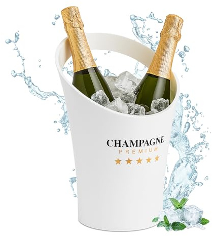 Relaxdays Secchiello per Il Ghiaccio, Glacette in Plastica Porta 2 Bottiglie Champagne e Spumante, 29,5 x 21,5 x 23,5 cm, Bianco, Nero, Dorato