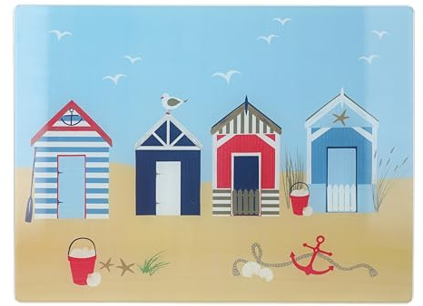 Creative Tops Coastal Glass Work Surface Protector, planche à découper multifonctionnelle en verre trempé, planche de service au design bord de mer, 40 x 30 cm