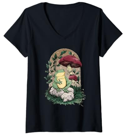Mujer Camiseta Enchanted Frogcore - Hongos y sapos - Rana de Hongos Camiseta Cuello V