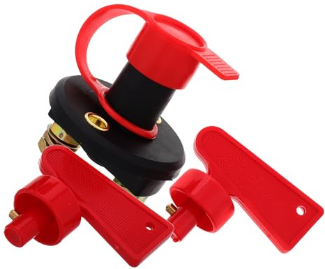 NUOBESTY Interrupteur de Déconnexion de Batterie 2 Bornes Étanche avec Clé Coupe-Batterie Rouge 300A pour Camping-Car Bateau et Véhicule Utilitaire Isolateur 12V Robuste
