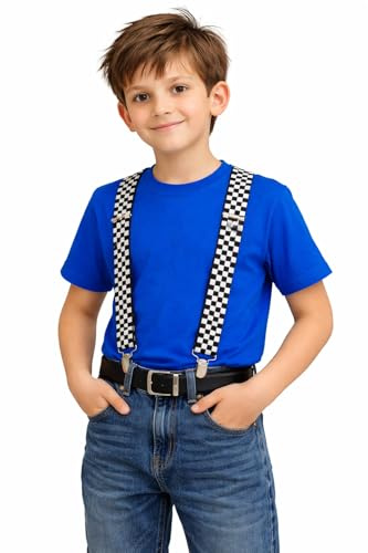 NuJake Kids Adjustable Y-Back Suspenders – Bright Colour Braces for Boys & Girls Fancy Dress, School & Parties - One Size