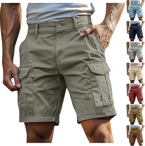 Short de Travail Homme Cargo en Coton, Bermuda Homme Multi-Poches Fonctionnelles Résistant Anti-Usure Ergonomique Respirant, pour Chantier BTP Artisanat Activités Plein Air Été Chaud Confort