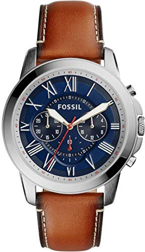 Fossil Grant Men's Quartz Watch with Blue Dial and Brown Leather Strap FS5210