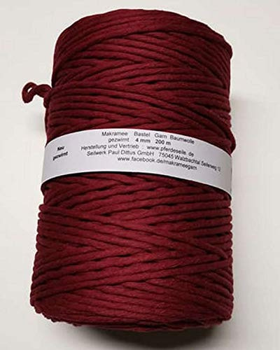 -NEU- Makramee 4 mm gezwirnt - Spule mit 200 mtr in PURPURROT - Makrameegarn Bastelgarn