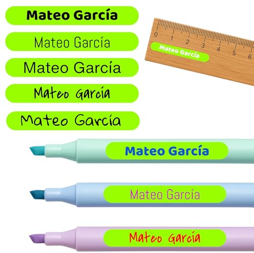 Lot de 60 étiquettes personnalisées adhésives Mini 35 mm X 5 mm Autocollants en vinyle stratifié Marquer Objets Crayons Bolis Marqueurs Règles (Vert)