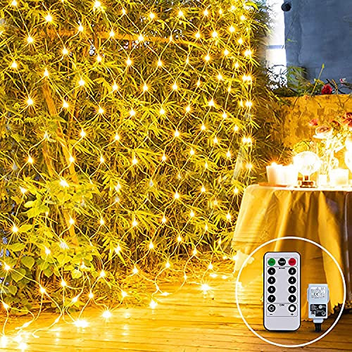 CORST 3X2M Lichternetz Außen Weihnachten mit Stecker,Outdoor Lichterkette Netz mit Fernbedienung,Timer,200LED Lichtervorhang Netz für Büshes,Verknüpfbar 8 Modi für Christmas Fenster Garten(Warmweiß)