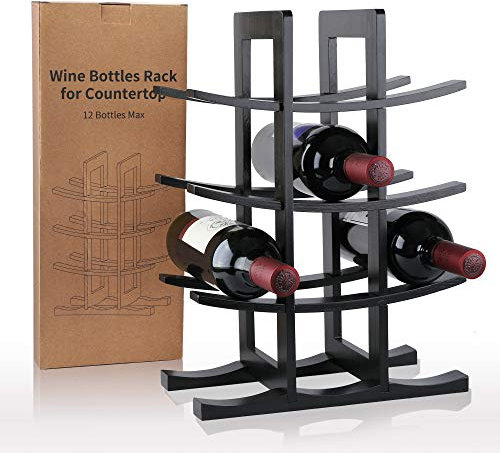 Gimars Portabottiglie Vino in Legno Naturale per 12 Bottiglie,Scaffale Cantinetta Vino Legno da Tavolo, Portabottiglie Vino da Incasso per Vino Champagne Spumante Supporto per Bottiglie Vino,Nero