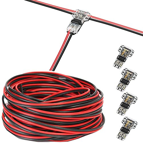 RUNCCI-YUN Cable de Extensión de Tira de LED de 20 m y 2 Pines, 22AWG Cable de 12 V LED,Para SMD 3528 2835 5050 5630 con Conector de Cable 2 Vías T, Coche, Luz de Barco Cable