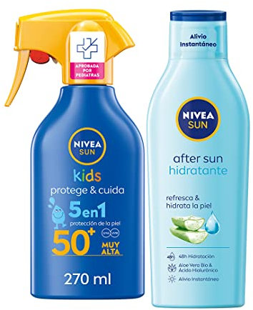 NIVEA SUN Spray Solar Niños Protege & Juega FP50+ (1 x 270 ml) + NIVEA SUN After Sun Loción Hidratante (1 x 400 ml)