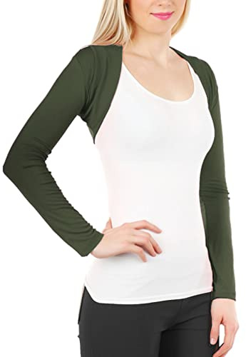 Toocool Boléro Femme Gilet Court Manches Longues Élasthanne Cardigan Élégant CC-816 [Vert Militaire, Taille Unique]
